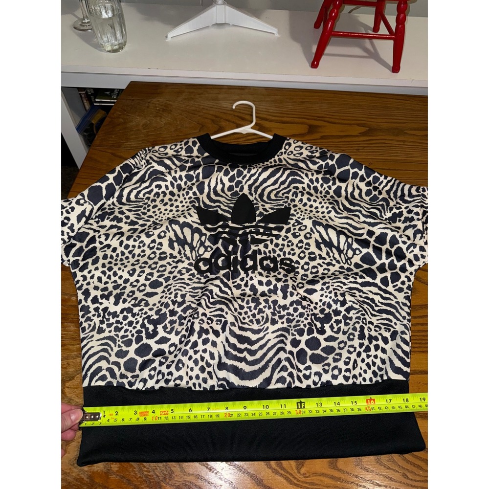 Adidas Originals Women Animal Print Trefoil Sweatshirt Leopard Zebra Black White View 6